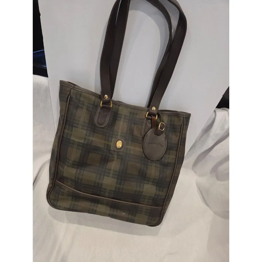 Vintage 90s Charter Club Tartan Plaid Shoulder Tote Bag Dark Academia